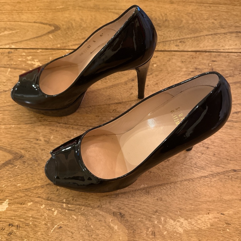 Stuart Weitzman Black Peep-Toe Heels